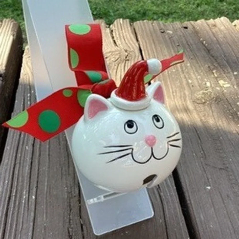 Christmas‎ Cat Ornament Personalized Santa's Favorite Cat Bell Red Green Ribbon